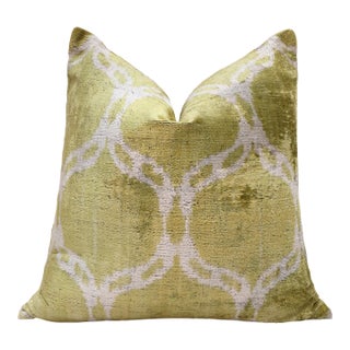Olive Green Silk Velvet Pillow 20x20 | Handmade Designer Accent Cushion For Sale