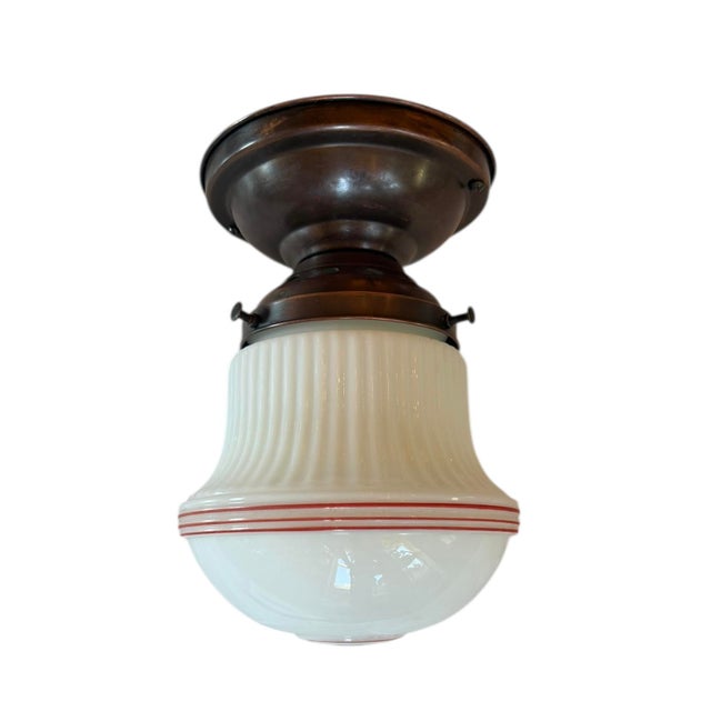 Early 20th Century Vintage Schoolhouse Ceiling Light Fixture With Stripes For Sale - Image 5 of 7