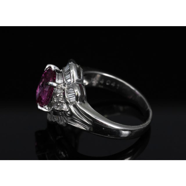 Late 20th Century Intense Pink Sapphire 0.41ct Diamond Platinum Ring Size 5.5 For Sale - Image 10 of 18