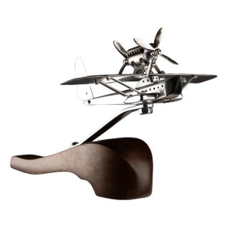 Art Deco Chrome Airplane on Wooden Base, 1940s For Sale