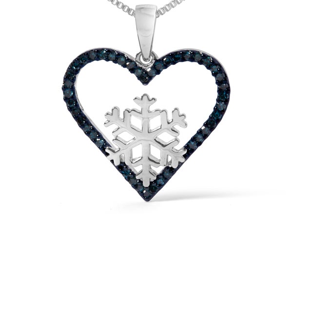 Contemporary 925 Sterling Silver 1/10ct TDW Blue Treated Diamond Heart Pendant Necklace For Sale - Image 3 of 4