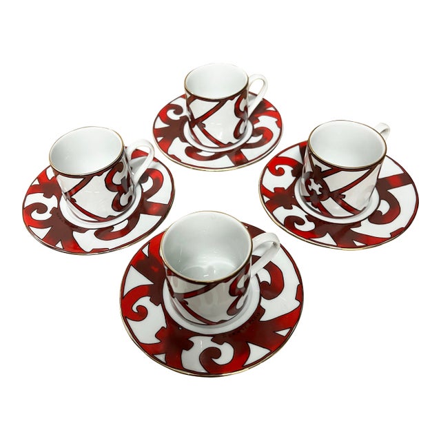Hermes Demitasse/Espresso 4 Cups Saucers “Balcon Du Guadalquivir” - 8pcs For Sale