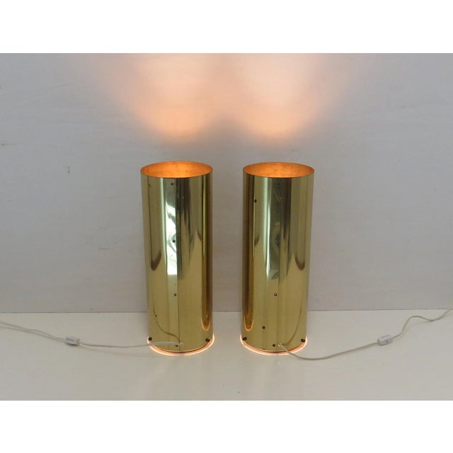 Metal Vintage Brass Cylinder Up Light Lamps Attributed to Robert Sonneman - a Pair For Sale - Image 7 of 12