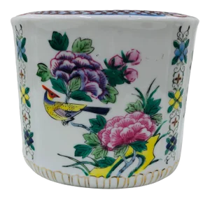 Mid Century Hand Painted Floral/Bird Design Cachepot