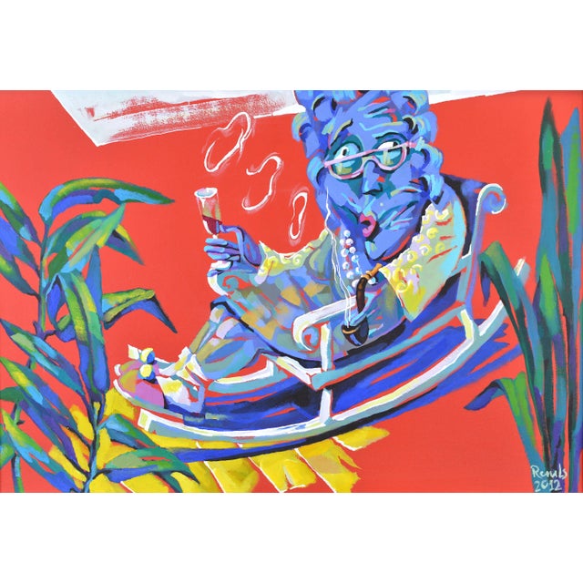 Rauls Zitmanis, My Grandma Smoking Pipe, 2012, Acrylic Painting on Cardboard, in Very Good conditions. Designed from 2000...