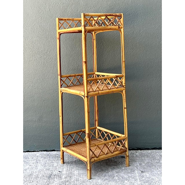 Vintage Rattan Three-Tier Shelf For Sale - Image 9 of 12