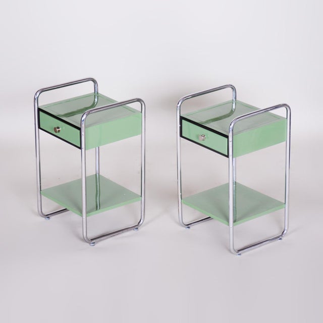 Bauhaus Side Tables in Chrome-Plated Steel and Wood, Czech, 1930s, Set of 2 For Sale - Image 4 of 18