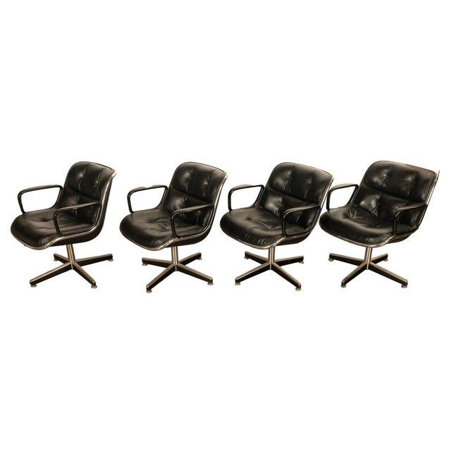 Set of 4 Mid Century Modern Charles Pollock Knoll Black Leather Executive Chairs, 1963 For Sale - Image 13 of 17
