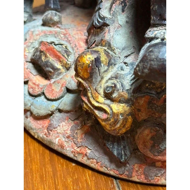 Chinese Polychrome Wooden Wooden Sculpture of the Qing Dynasty, 18th Century. For Sale - Image 17 of 17