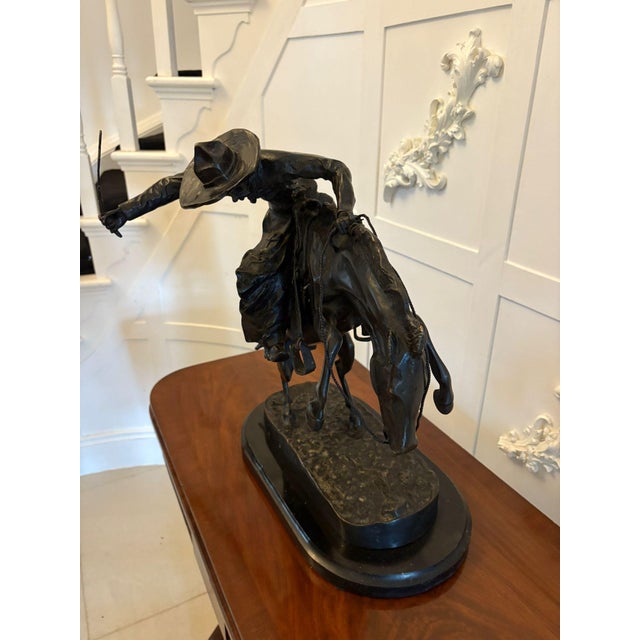 Antique Bronze Cowboy on Bucking Horse Figurine, 1920 For Sale - Image 6 of 13