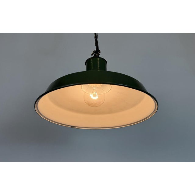 Industrial British Green Enamel Factory Pendant Lamp, 1960s For Sale - Image 10 of 17
