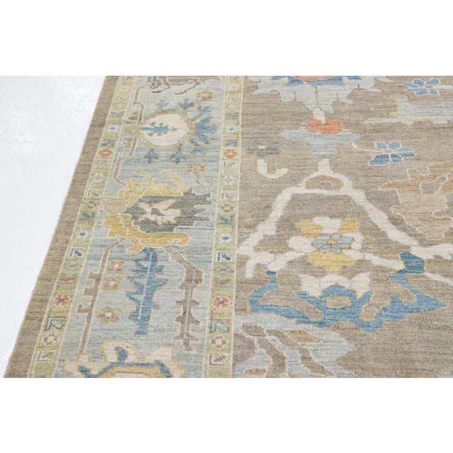 2010s 11 X 14 Modern Designed Sultanabad Wool Rug Handmade in Warm Beige For Sale - Image 5 of 13