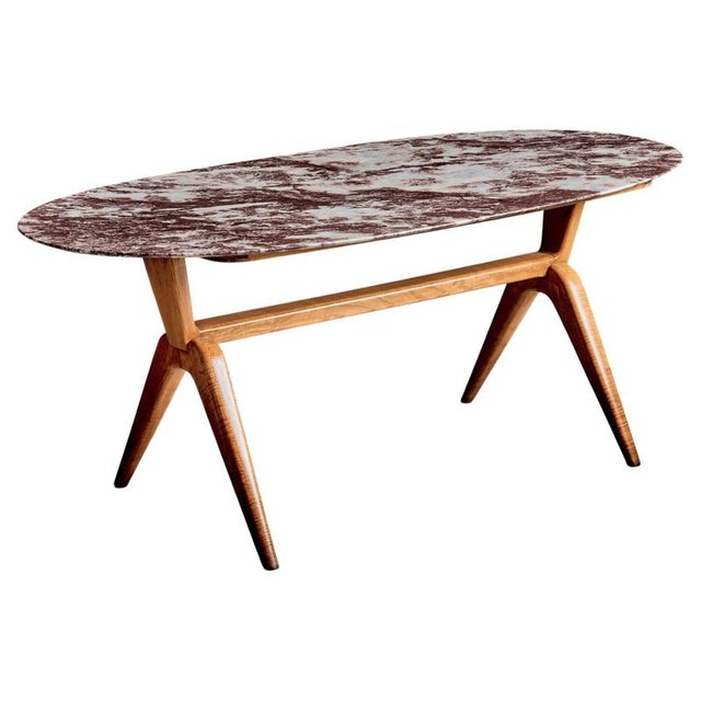 Dining Table with Oval Marble Top attributed to Guglielmo Ulrich, Italy, 1940s For Sale - Image 13 of 13