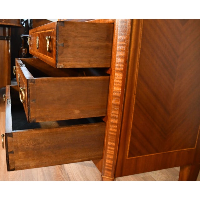 1880 Antique French Louis XVI Walnut Marble Top Ladies Lingerie Chest of Drawers For Sale - Image 9 of 13