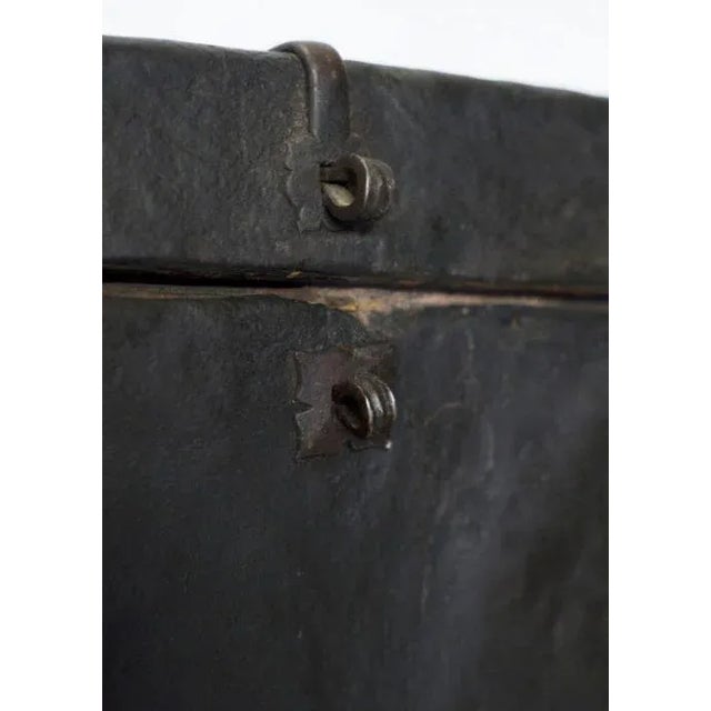 Rustic Tibetan Black Wood Leather & Iron Trunk For Sale - Image 3 of 5
