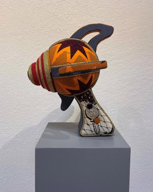 Ray Gun 56 by Corey Pickett | Wood, Foam, Fabric Sculpture of a stylized ray gun
