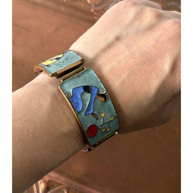 Mid-Century Modern Mid-Century Modern Enamel Link Bracelet with Cloisonné Geishas by Albert Gustav Bunge, Germany, 1950s For Sale - Image 3 of 9
