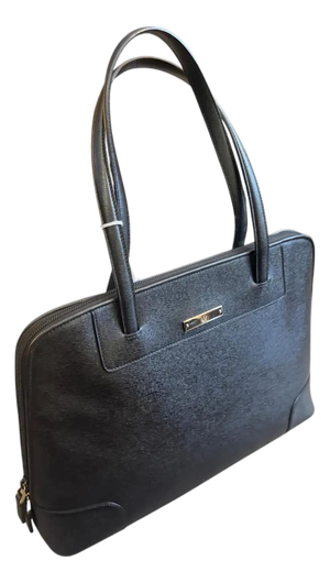 A 1990s Gucci Black Textured Leather and Brass Hardware Shoulder Bag