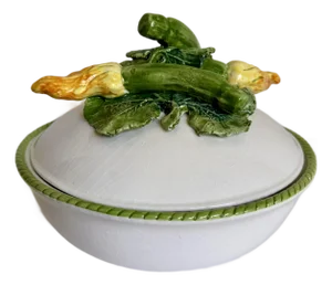 Late 20th Century Italian Bassano Del Grappa Covered Vegetable Tureen With Sculptural Zucchini & Squash Blossom