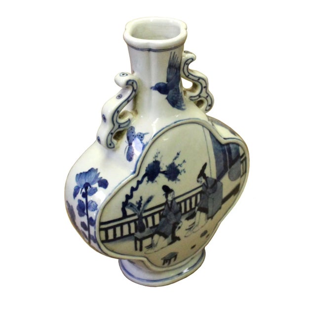 2000 - 2009 Chinese Blue White Porcelain People Theme Flower Shape Vase For Sale - Image 5 of 8
