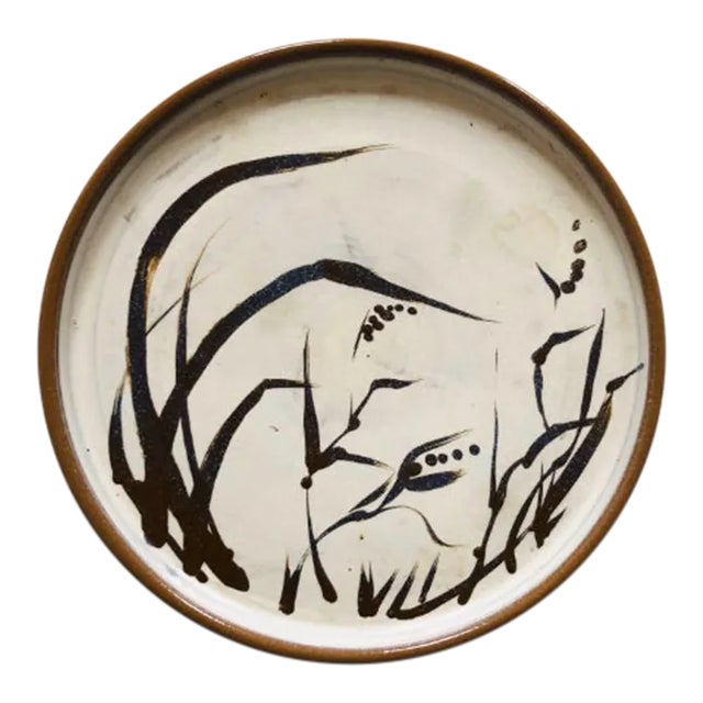 Mid 20th Century Paldino Pottery Ceramic Tray Weed Design Handmade Signed For Sale