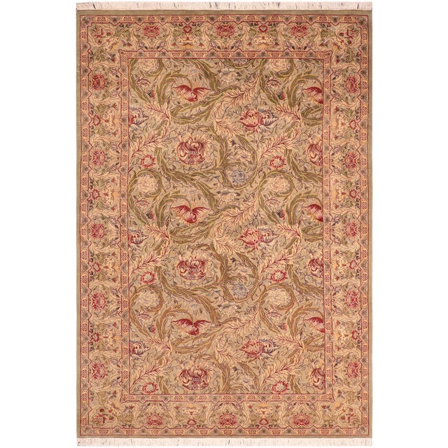 Shabby Chic Floral 1990's Pak-Persian Green/Red Wool Rug - 6'1'' X 9'5'' For Sale - Image 9 of 9