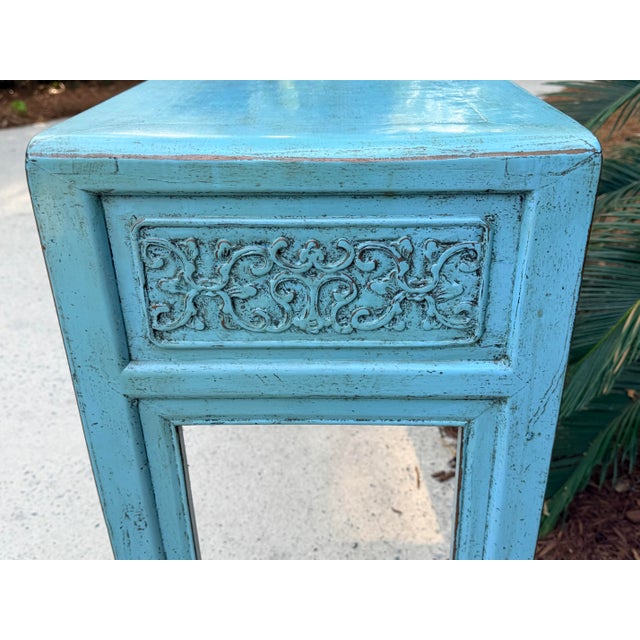 Chinese Distressed Turquoise Blue Console Table For Sale In Savannah - Image 6 of 14