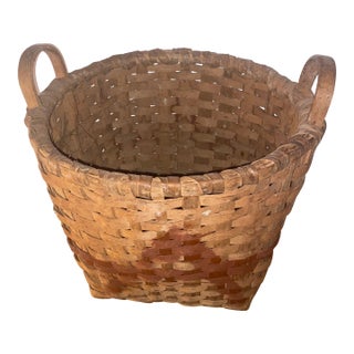 Antique American Hand-Woven Splint Wood Gathering Basket For Sale