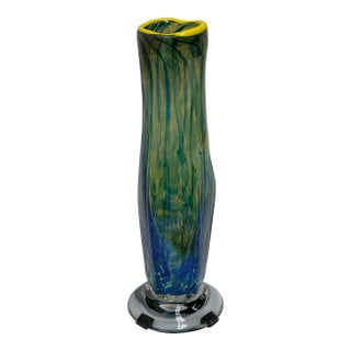 Circa 2000 Handblown Tall Blue Narrow Vase For Sale