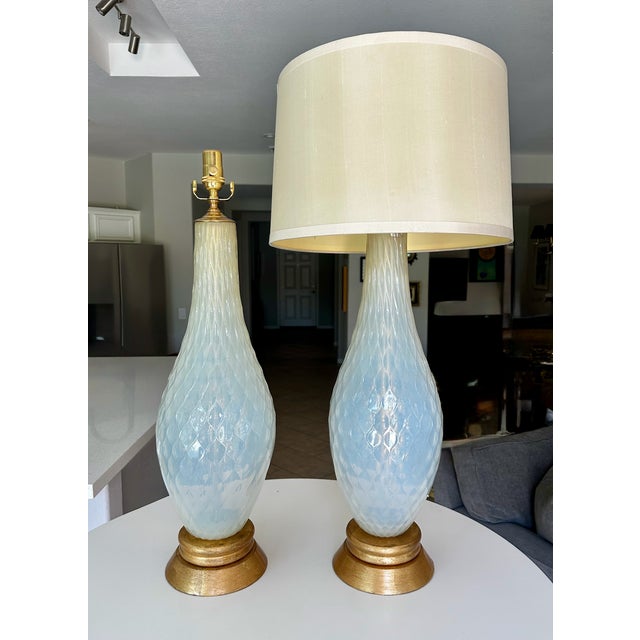 1950s Large Murano Opalescent Blue Gold Inclusions Table Lamps - a Pair For Sale - Image 18 of 18