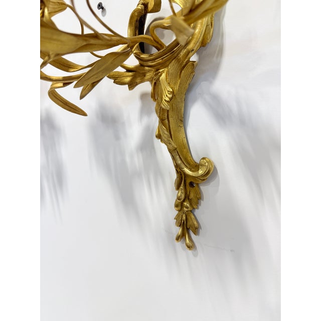Pr, French Rococo Revival Gilt Bronze Sconces With Porcelain Flowers, 19th C For Sale - Image 12 of 14