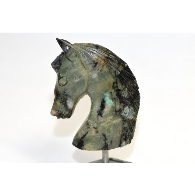 Emerald Gemstone Horse Bust Statue Emerald Nose Hand Carved Sculpture For Sale - Image 4 of 15