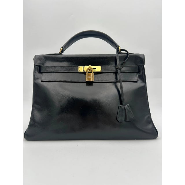 Metal Hermès Black Box Leather Kelly 1996 For Sale - Image 7 of 12