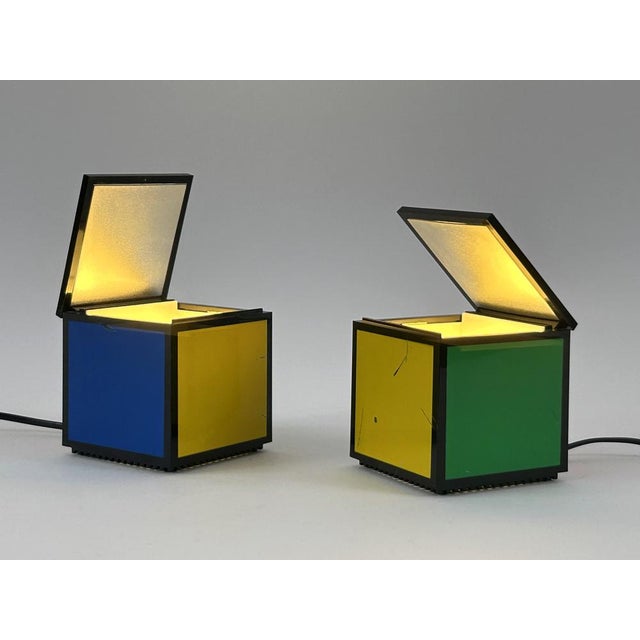 Set of two early mid-century modern iconic table lamps. Model cuboluce. Designed by franco bettonica und mario melocchi...