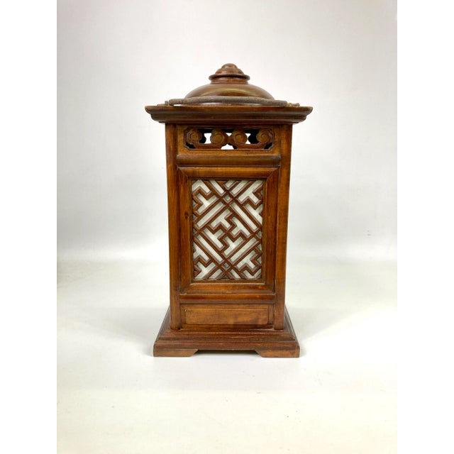 20th Century Hand Carved Wooden Lantern With Lattice Siding and a Drawer For Sale - Image 4 of 11