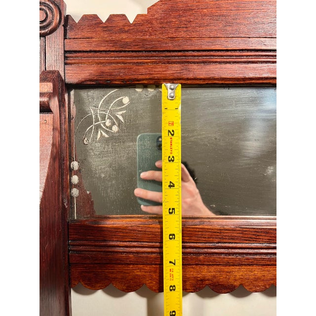 Wood Antique 19th Century Victorian Eastlake Walnut Wall Mirror 3 Towel Bars For Sale - Image 7 of 8