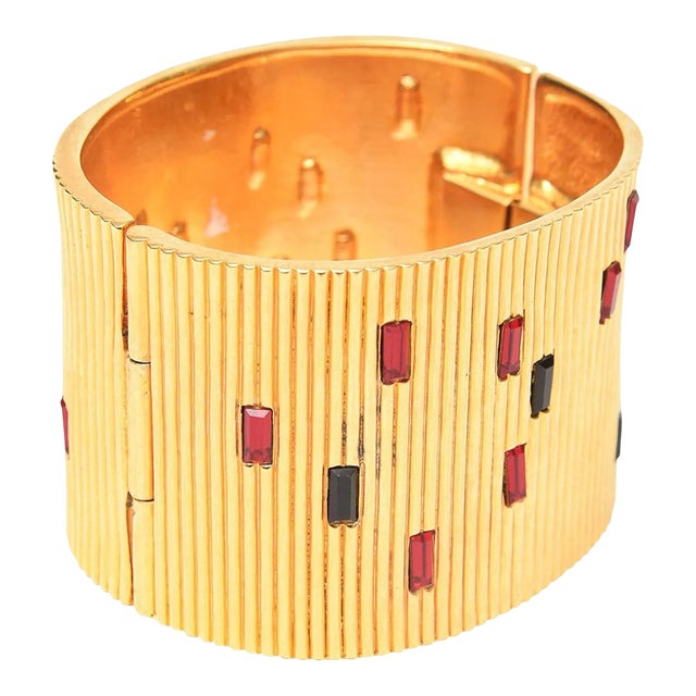 Vintage Paloma Picasso Glass and Ribbed Gold Filled Metal Cuff Bracelet 80's For Sale