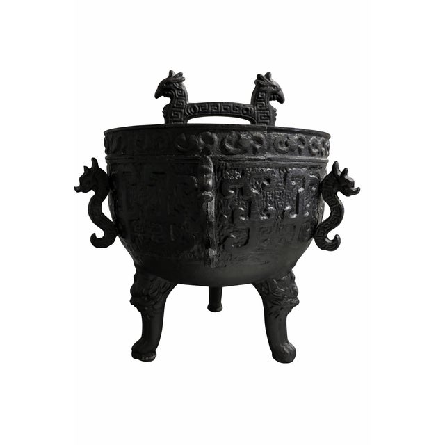 Onyx 1970s Asian-Inspired Cast Metal Ice Bucket With Dragon Handles, 12” For Sale - Image 8 of 8