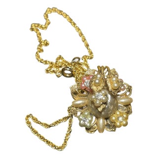 1950s Robert DeMario Hand Fabricated Pendant on Gold Tone Rope Chain. For Sale