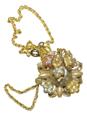 1950s Robert DeMario Hand Fabricated Pendant on Gold Tone Rope Chain.