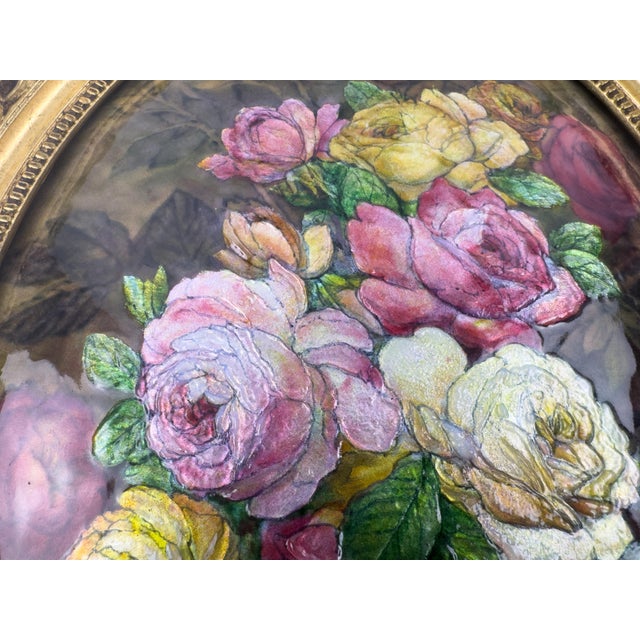 Limoges, France Camille Fauré Limoges Oval Enamel Plaque, Bouquet of Roses, Mid-20th Century For Sale - Image 4 of 17