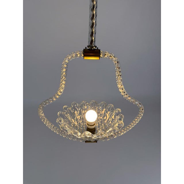1930s Art Deco Italian Murano Glass and Brass Pendant in the style of Barovier, 1930s For Sale - Image 5 of 18