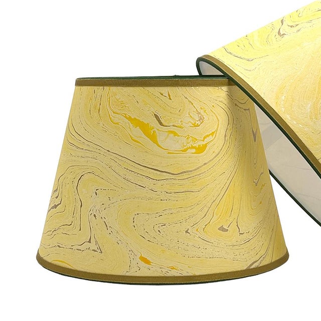 Contemporary Yellow and Gold Marbled Paper Lampshade - 8” x 12” x 8.75” For Sale - Image 3 of 4