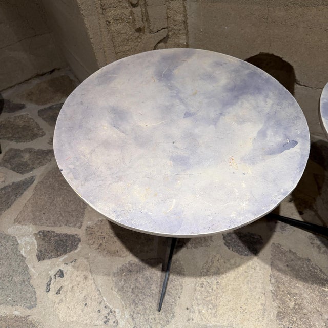 1970s Mid Century Modern Tripod Side Tables Goatskin French Inspired Blue For Sale - Image 5 of 13