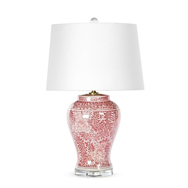 Chinoiserie Faye Chinoiserie Floral Ceramic Table Lamp, Red For Sale - Image 3 of 3