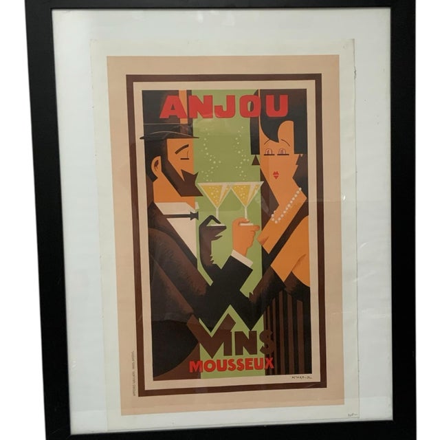 Vintage Amoro “Anjou Vins Mousseux” French Art Deco Lithographic Advertising Poster France C. 1932 For Sale In Palm Springs - Image 6 of 10