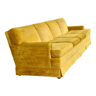 Mid-Century Modern Lawson Style 4 Cushion Gold Velvet Sofa Park Slope Collection Abraham & Straus For Sale