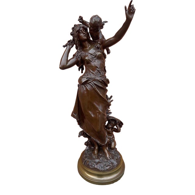 19th C Auguste Moreau Art Nouveau Gold Bronze Sculpture Statue 1 Pc For Sale