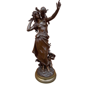 19th C Auguste Moreau Art Nouveau Gold Bronze Sculpture Statue 1 Pc