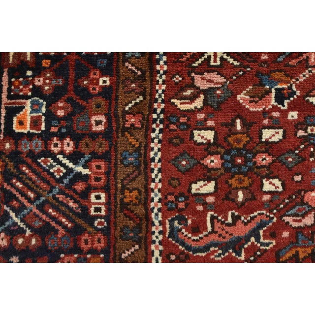 Vintage Karajeh Rug 4'10'' X 6'2'' Red Wool Tribal Hand-Knotted Oriental Carpet For Sale - Image 9 of 15